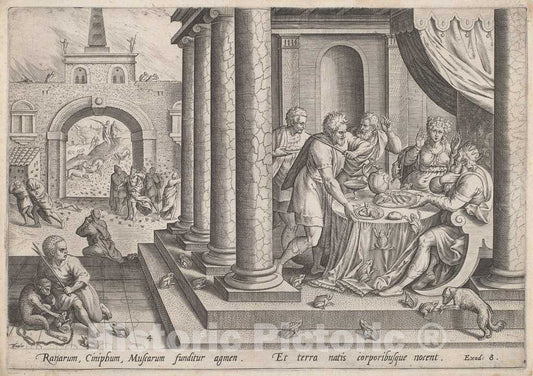 Art Print : Jan Sadeler I, After Maarten Van Cleef, The Plague of Frogs, c.1585 - Vintage Wall Art