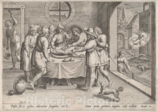 Art Print : Jan Sadeler I, After Maarten Van Cleef, Preparation for The Passover, c.1585 - Vintage Wall Art