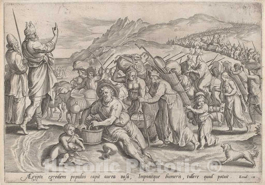 Art Print : Jan Sadeler I, After Maarten Van Cleef, The Exodus from Egypt, c.1585 - Vintage Wall Art