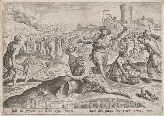 Art Print : Jan Sadeler I, The Taskmaster of The Pharaoh Beating The Israelites, c.1585 - Vintage Wall Art