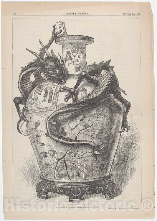 Art Print : Thomas Nast, A Diplomatic Design Presented to U.S, 1881 - Vintage Wall Art