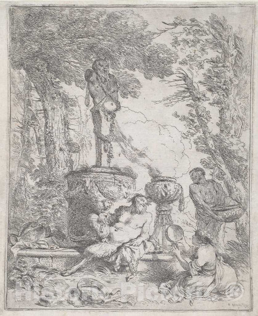 Art Print : Giovanni Benedetto Castiglione, Pan Reclining Before a Herm, c. 1640-1645 - Vintage Wall Art