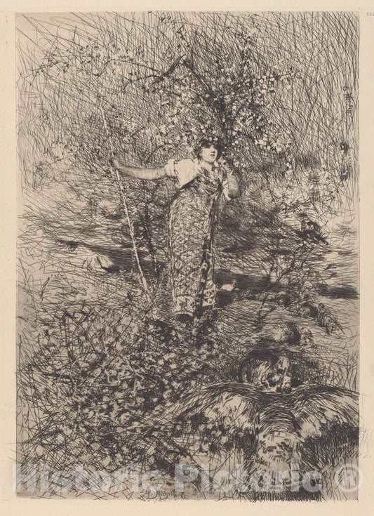 Art Print : Francesco Paolo Michetti, Keeper of The Turkeys [Gardeuse de dindons], 1876 - Vintage Wall Art