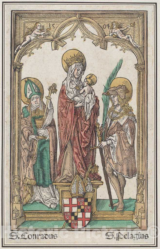 Art Print : Jorg Breu I, The Virgin and Child with Saint Conrad and Saint Pelagius, 1504 - Vintage Wall Art