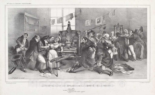 Art Print : Grandville, and Desperet, Descente Dans les Ateliers de la LibertÃ© de la Presse, 1833 - Vintage Wall Art