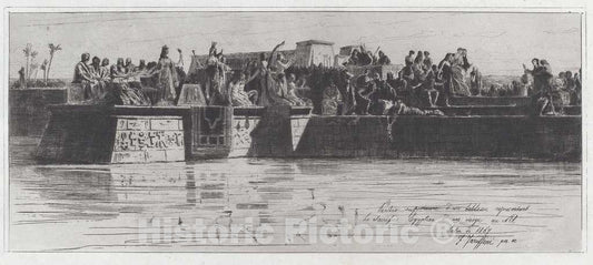 Art Print : Federico Faruffini, The Upper Part of a Painting Representing The Egyptian Sacrifice of a Virgin to The Nile, 1867 - Vintage Wall Art