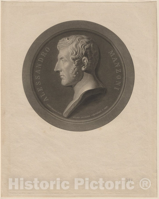Art Print : Cornienti, After Gaetano Monti, Alessandro Manzoni, 1858 - Vintage Wall Art