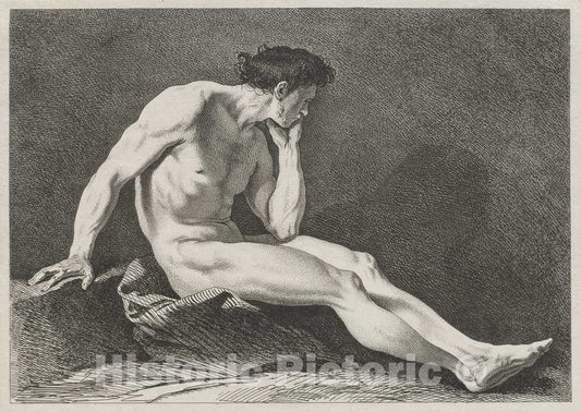 Art Print : Carle Van Loo, Seated Man with Head in Hand, c. 1743 - Vintage Wall Art