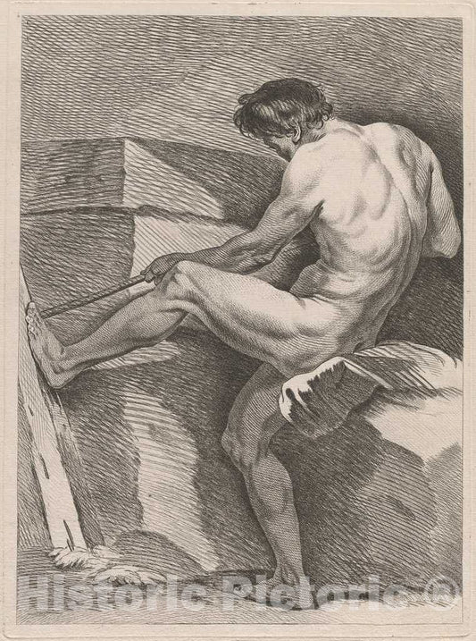 Art Print : Carle Van Loo, Man Pulling a Rope, His Foot Braced, c. 1743 - Vintage Wall Art