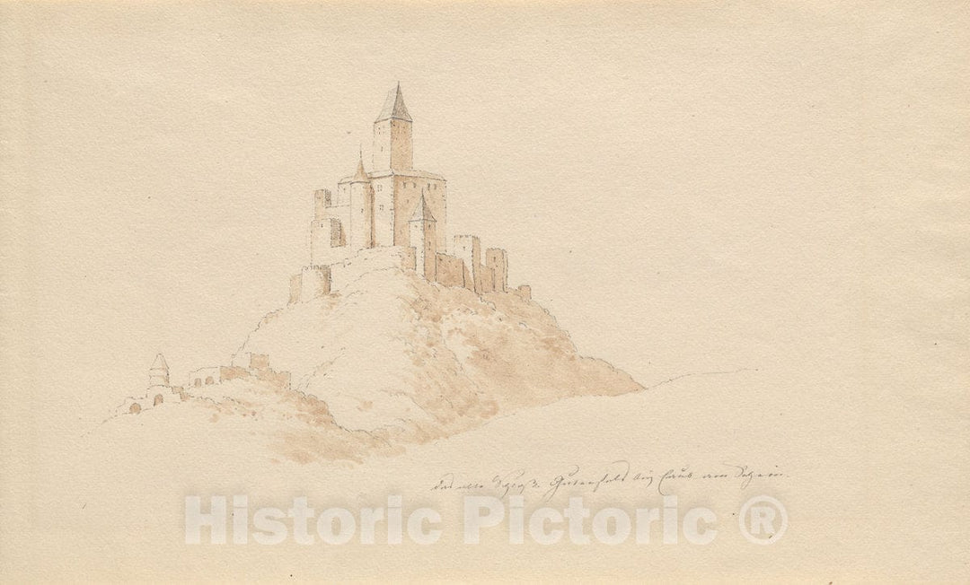 Art Print : Karl Julius von Leypold, Das alte Schloss Gutenfeis bei Caub am Rhein - Vintage Wall Art