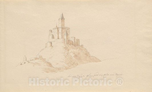 Art Print : Karl Julius von Leypold, Das alte Schloss Gutenfeis bei Caub am Rhein - Vintage Wall Art