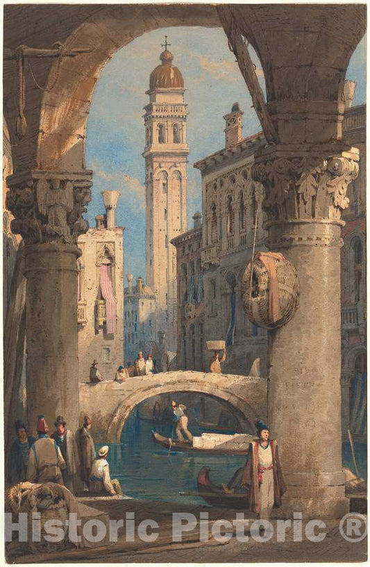 Art Print : Samuel Prout, San Giorgio dei Greci, Seen from an Arcade, c.1827 - Vintage Wall Art