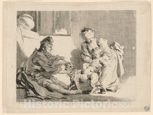 Art Print : Marguerite GÃ©rard, The Child and The Bulldog, 1778 - Vintage Wall Art