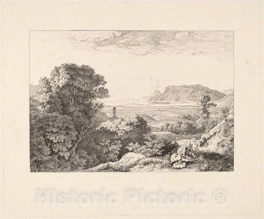 Art Print : Ludwig Richter, View of The Castle of Olevano, 1829 - Vintage Wall Art