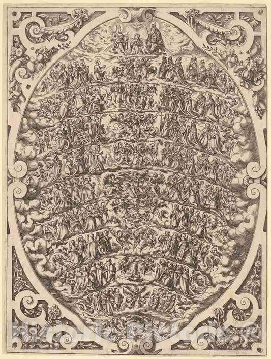Art Print : Jost Amman, The Hierarchy of The Heavens, 1579 - Vintage Wall Art