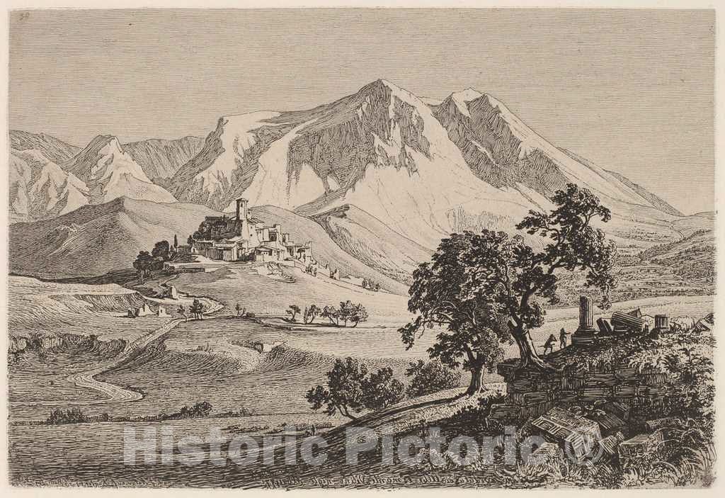 Art Print : Georg Heinrich Busse, Veduta di Albe e Monte Velino negli Abruzzi, 1839 - Vintage Wall Art