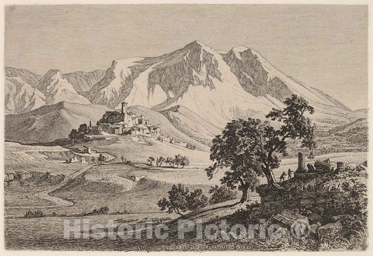 Art Print : Georg Heinrich Busse, Veduta di Albe e Monte Velino negli Abruzzi, 1839 - Vintage Wall Art