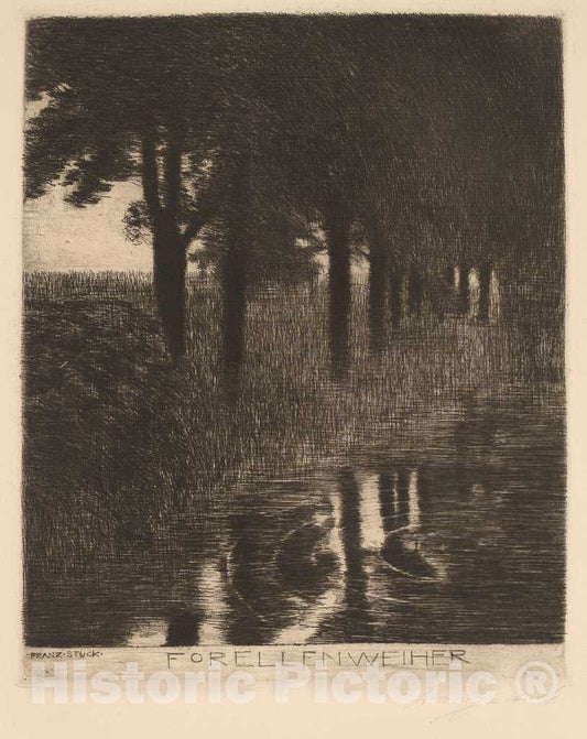 Art Print : Franz von Stuck, Forellenweiher (Trout Pond), c. 1890 - Vintage Wall Art