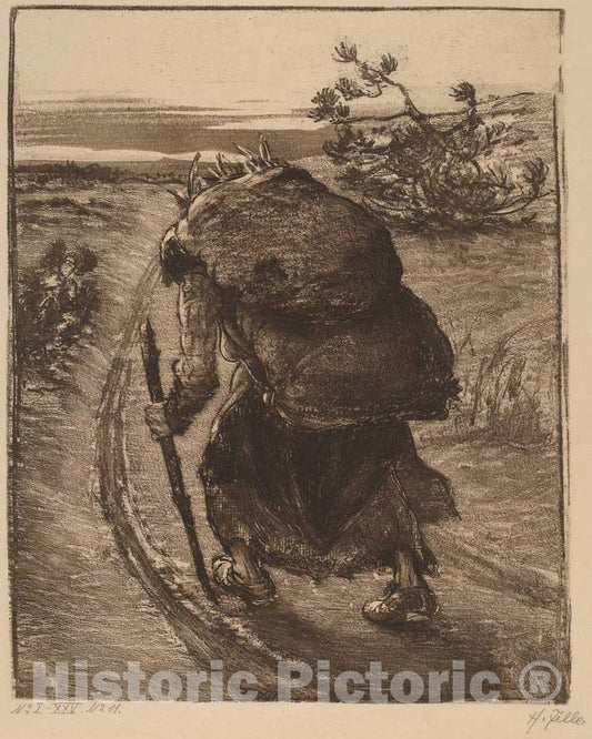 Art Print : Heinrich Zille, A Woman Carrying a Bundle of Sticks, c. 1902 - Vintage Wall Art