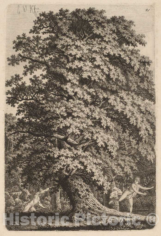 Art Print : Carl Wilhelm Kolbe, A Large Oak Tree in GehÃ¶lz. A Young Man with a Spear Follows a Young Girl, c.1800 - Vintage Wall Art
