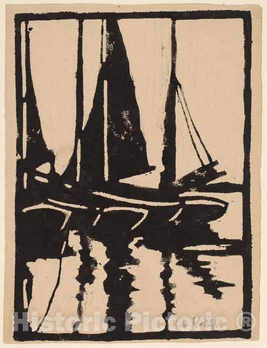 Art Print : Christian Rohlfs, Sailboats in The Harbor, 1905-1910 - Vintage Wall Art