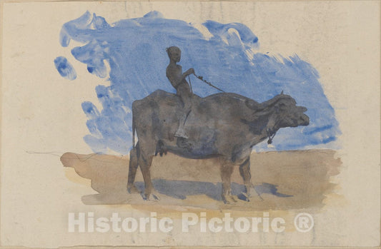Art Print : John Singer Sargent - Boy on Water Buffalo (from Scrapbook) : Vintage Wall Art