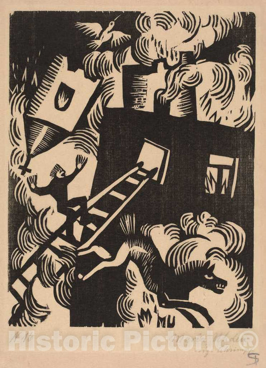 Art Print : Maria Uhden, Burning House, 1918 - Vintage Wall Art