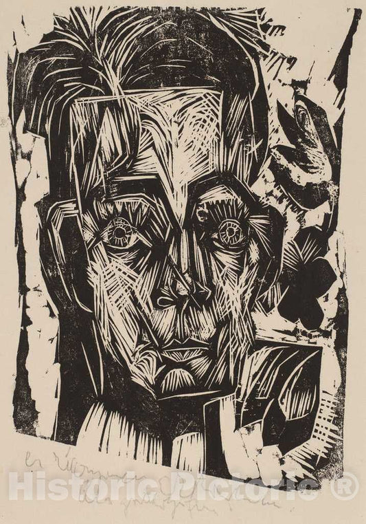 Art Print : Ernst Ludwig Kirchner, Head of Dr. Robert Binswanger (The Student), 1917-1918 - Vintage Wall Art