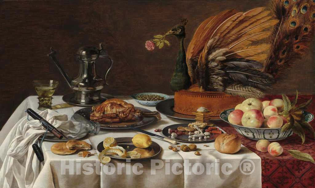 Art Print : Pieter Claesz, Still Life with Peacock Pie, 1627 - Vintage Wall Art