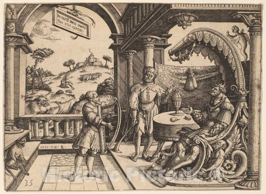 Art Print : Christoph Bockstorfer, David Playing The Harp Before Saul, 1531 - Vintage Wall Art