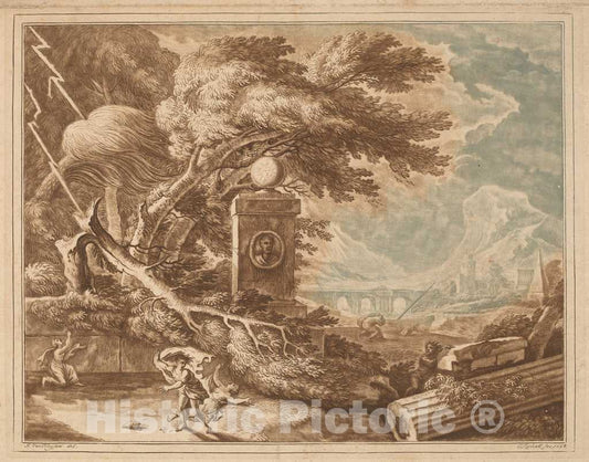Art Print : Kirkall, After Jan Van Huysum, Heroic Stormy Landscape, 1724 - Vintage Wall Art