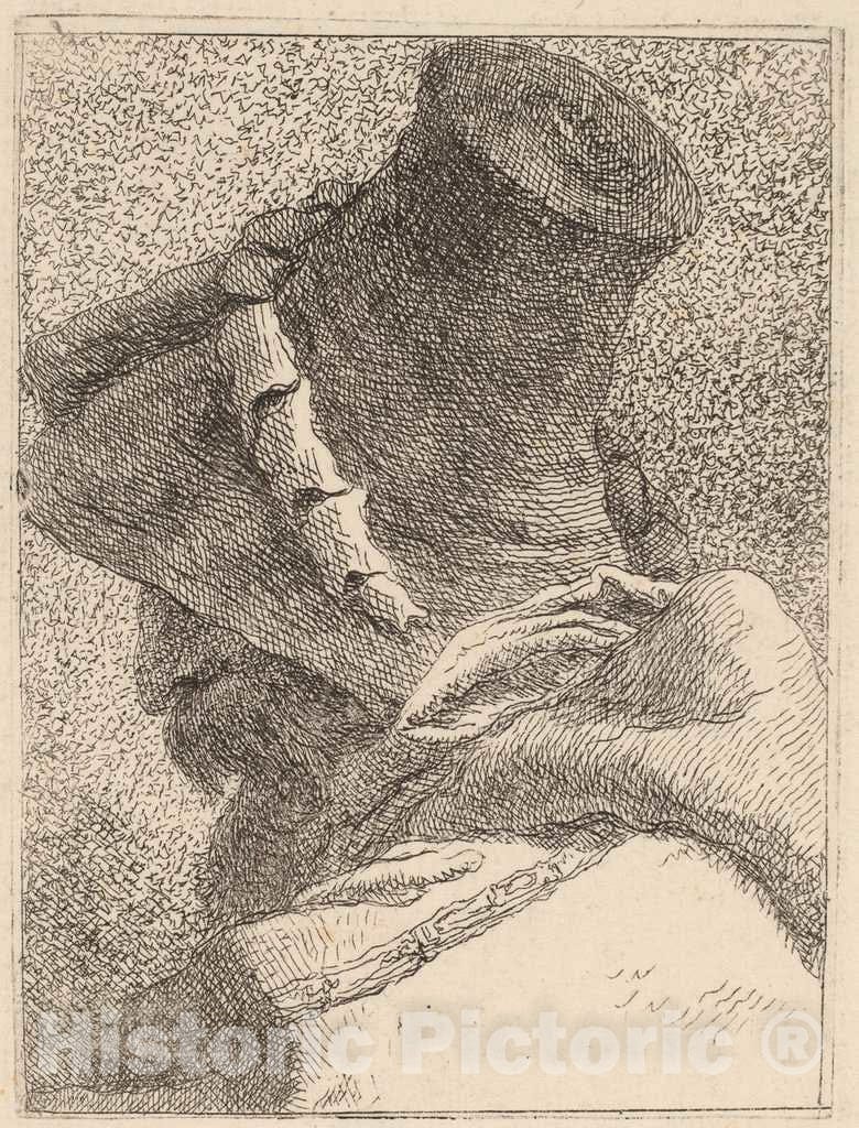 Art Print : Giovanni Domenico Tiepolo, Profile of an Old Man with a Hat, 1760-1780 - Vintage Wall Art