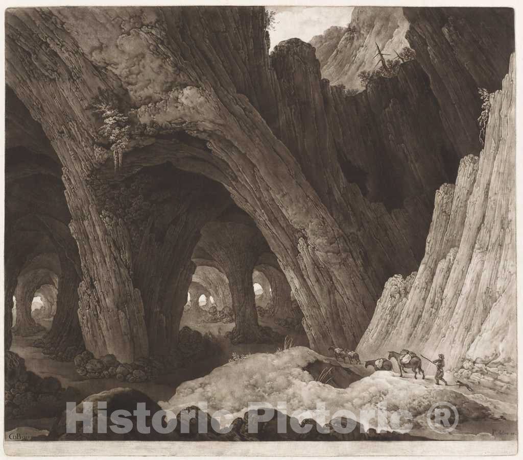 Art Print : Pichler, After Guillam Dubois, Travelers Resting in Gigantic Caverns (After Guillam Dubois), c. 1800 - Vintage Wall Art