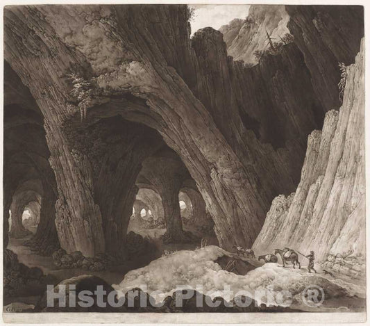 Art Print : Pichler, After Guillam Dubois, Travelers Resting in Gigantic Caverns (After Guillam Dubois), c. 1800 - Vintage Wall Art