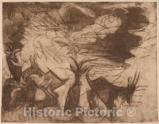 Art Print : Ernst Ludwig Kirchner, Goats and Clouds, 1919 - Vintage Wall Art