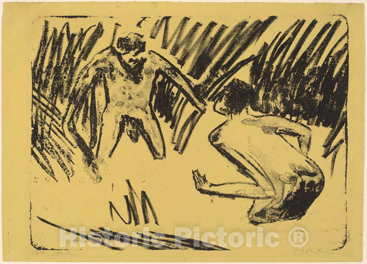 Art Print : Ernst Ludwig Kirchner, Men Splashing in The Reeds, 1910 - Vintage Wall Art
