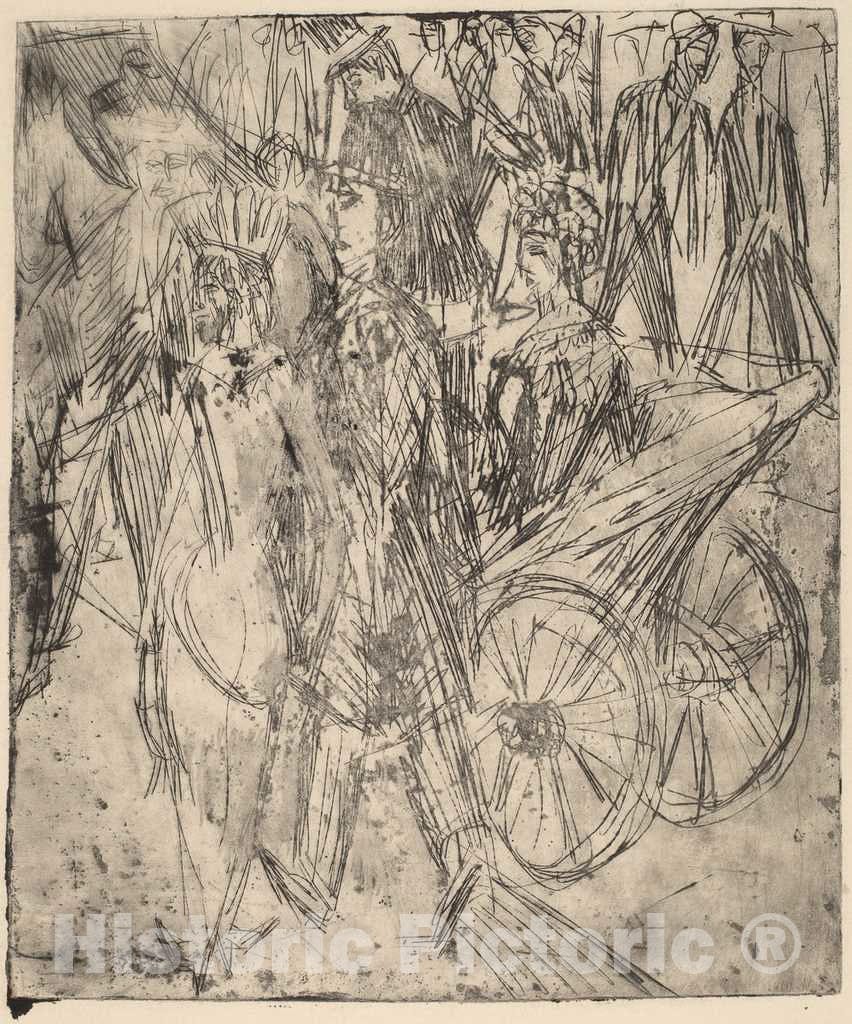 Art Print : Ernst Ludwig Kirchner, Couple in Front of a Carriage, 1914 - Vintage Wall Art