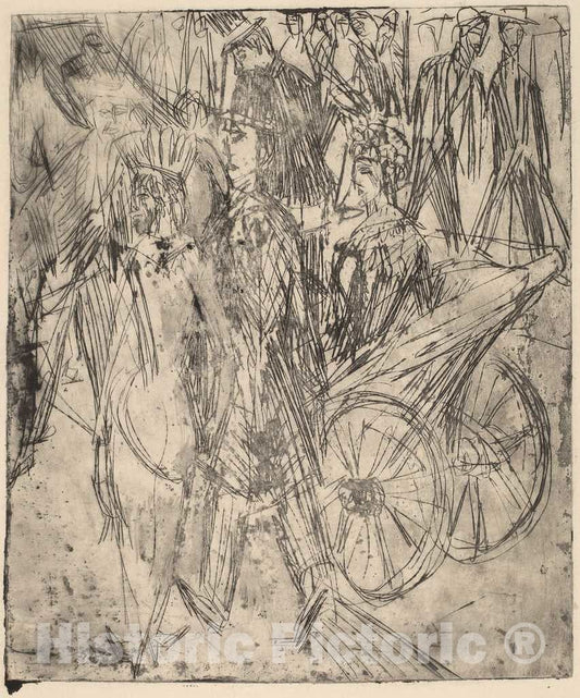 Art Print : Ernst Ludwig Kirchner, Couple in Front of a Carriage, 1914 - Vintage Wall Art