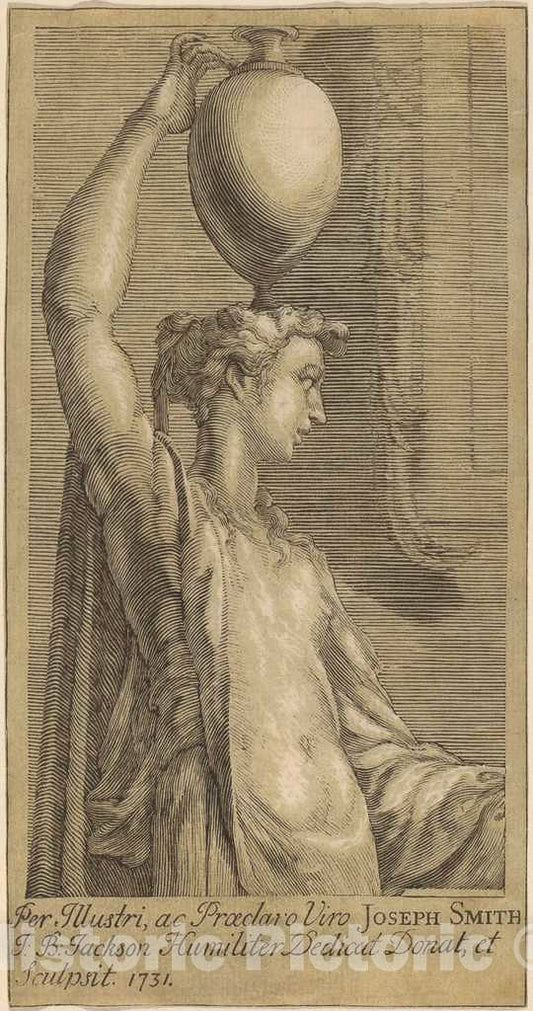 Art Print : Jackson, After Parmigianino, Woman Standing Holding a Jar on The Head, 1731 - Vintage Wall Art