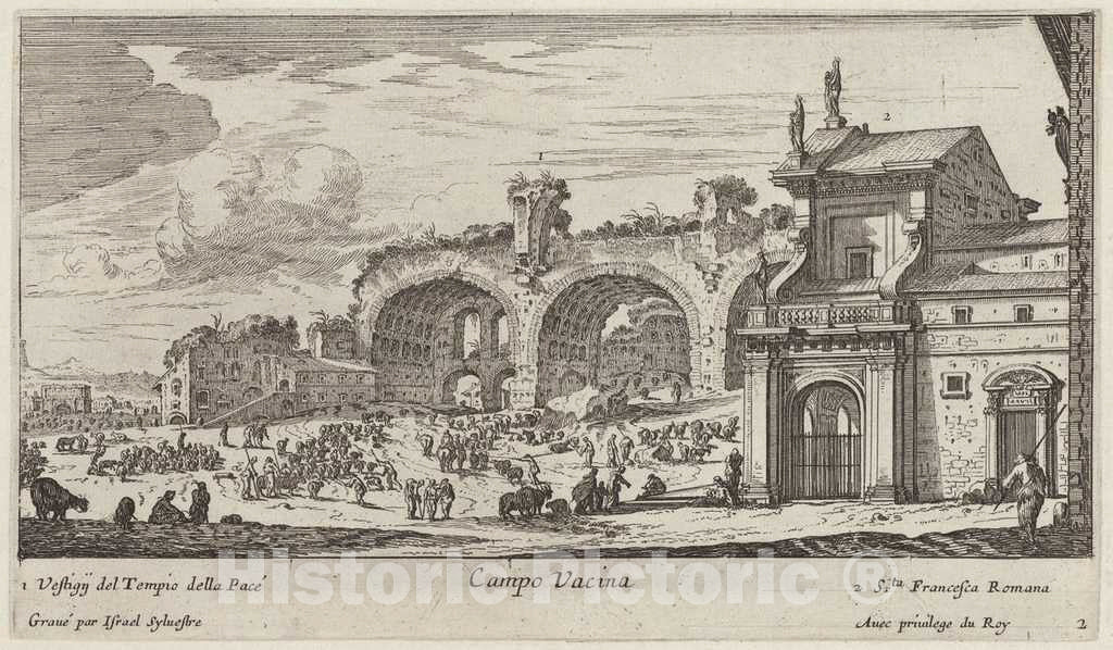 Art Print : IsraÃ«l Silvestre, Campo Vacina, 1640-1660 - Vintage Wall Art