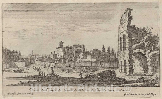 Art Print : IsraÃ«l Silvestre, VeuÃ« du ColisÃ©e du Temple du Soleil, et de l'Arc de Titus a Rome, 1640-1660 - Vintage Wall Art