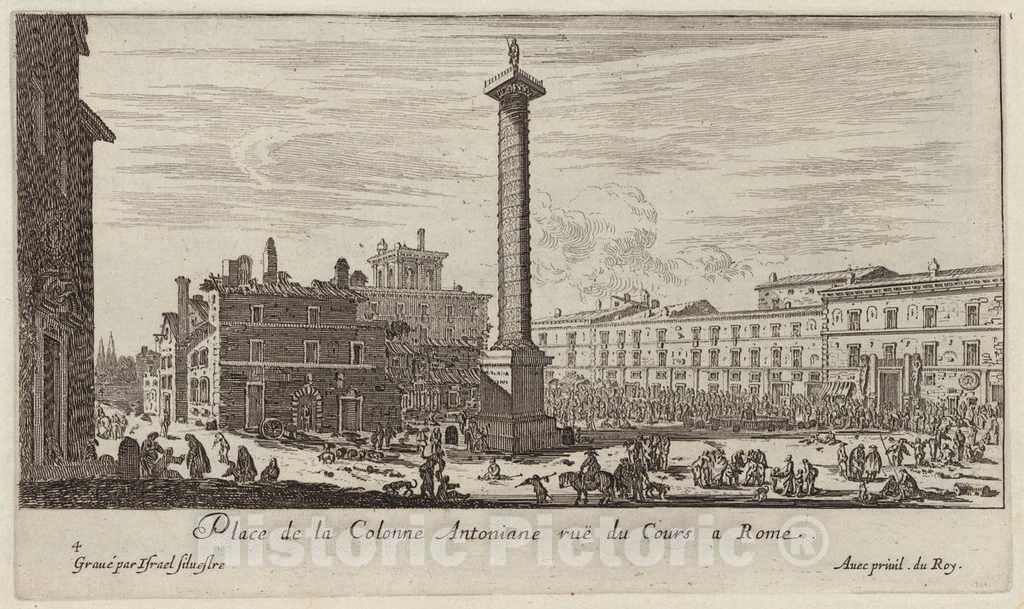 Art Print : IsraÃ«l Silvestre, Place de la Colonne Antoniane ruÃ« du Cours a Rome, 1640-1660 - Vintage Wall Art