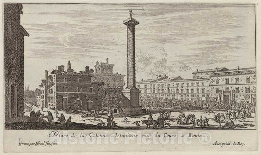 Art Print : IsraÃ«l Silvestre, Place de la Colonne Antoniane ruÃ« du Cours a Rome, 1640-1660 - Vintage Wall Art