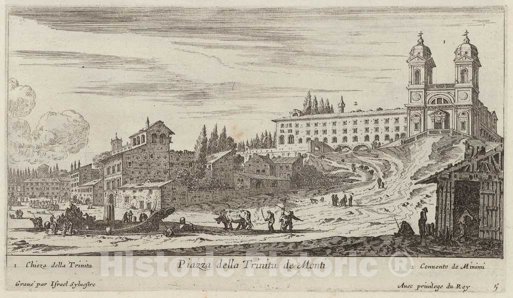 Art Print : IsraÃ«l Silvestre, Piazza Della Trinita de Monti, 1640-1660 - Vintage Wall Art