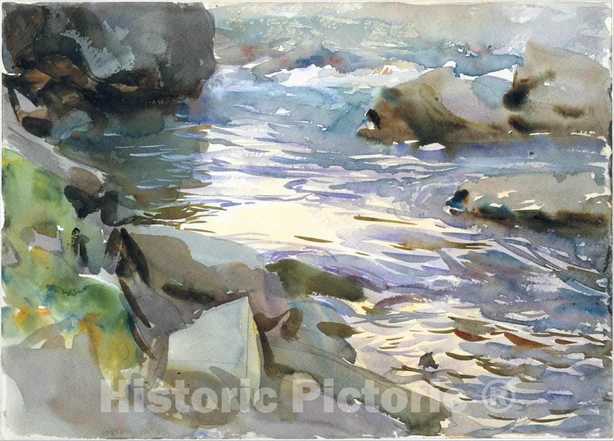 Art Print : John Singer Sargent - Stream and Rocks : Vintage Wall Art