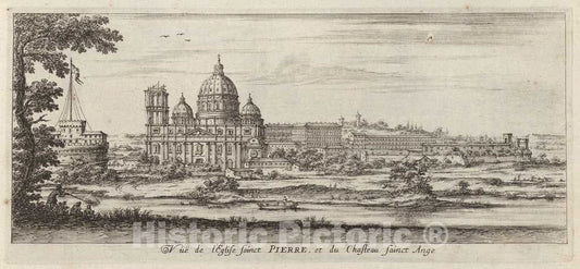 Art Print : IsraÃ«l Silvestre, VuÃ« de l'Eglise sainct Pierre, et du Chasteau Sainct Ange, 1640-1660 - Vintage Wall Art
