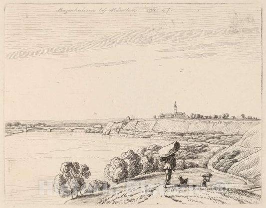Art Print : Kobell, Bogenhausen, 1818 - Vintage Wall Art