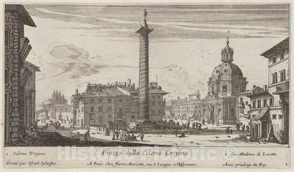 Art Print : IsraÃ«l Silvestre, Piazza Della Colona Trojana, 1640-1660 - Vintage Wall Art