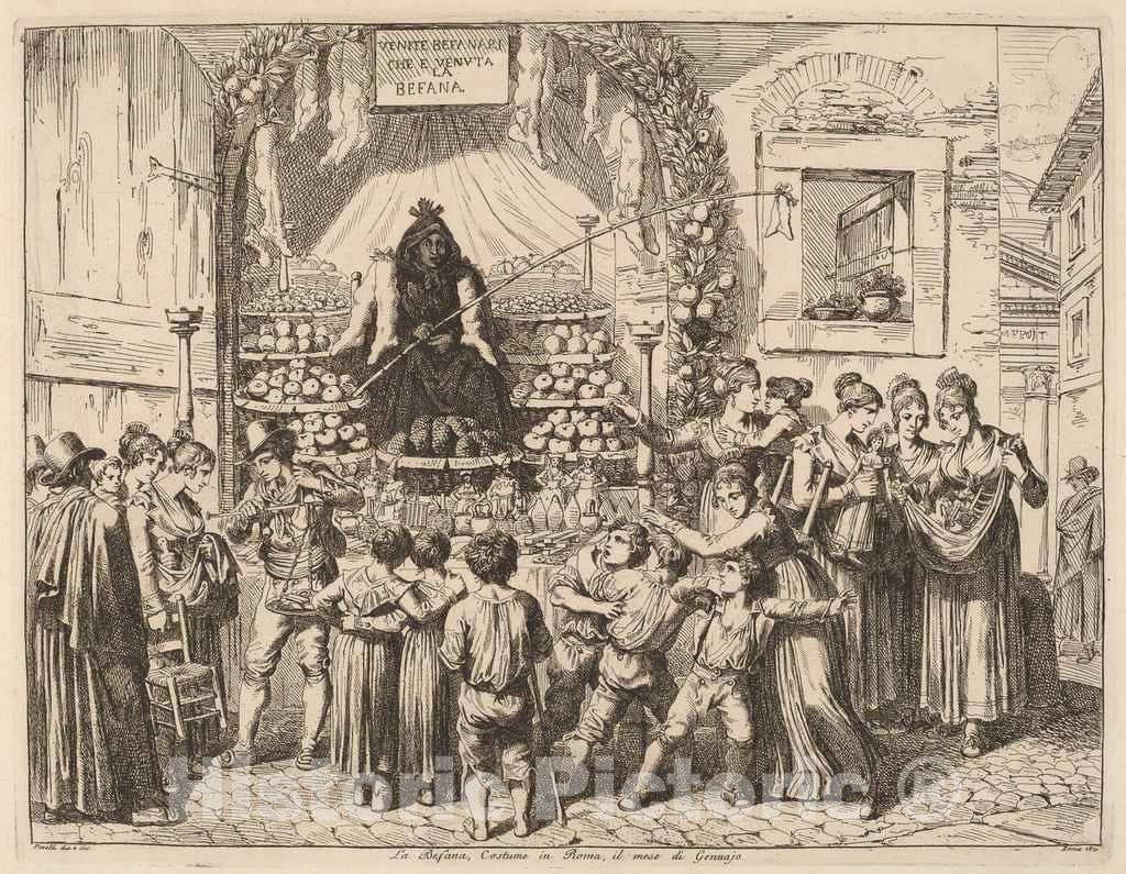 Art Print : Bartolomeo Pinelli, La Befana, 1821 - Vintage Wall Art