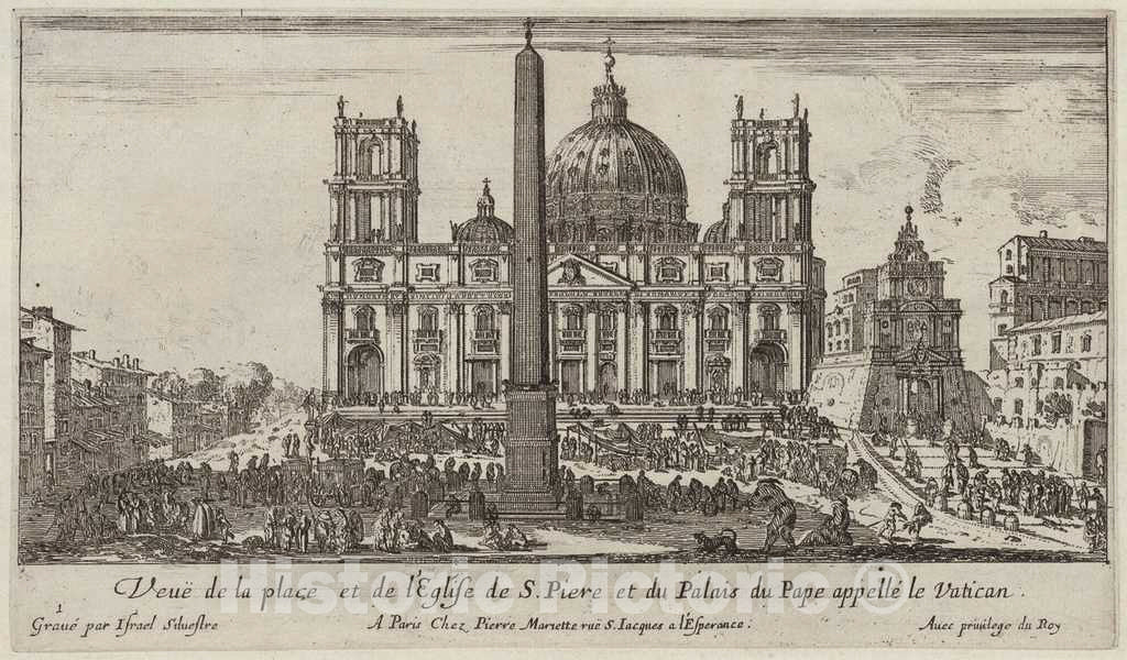 Art Print : IsraÃ«l Silvestre, VeuÃ« de la Place et de l'Eglise de S. Piere et du Palais du Pape appellÃ© le Vatican, 1640-1660 - Vintage Wall Art